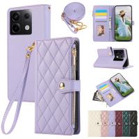 Cartera De Cuero Crossbody Con Cremallera Para Xiaomi Redmi Note 13 pro plus 12 11 13C 13T Poco M6 X6 X5 Con Correa Y Diamantes - details 1