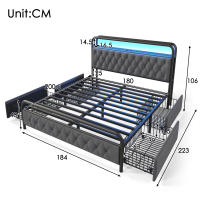 Somier Metálico Cama 180x200 Somier Y 4 cajones, terciopelo (sin colchón) - details 10