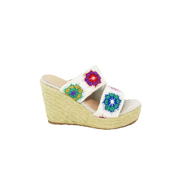 Zueco Mujer NIKO AMORE Color Beis – Crochet Floral y Cuña Alta - 1