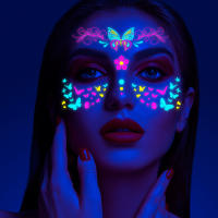 Pegatina De Cara Fluorescente Para Fiestas Nocturnas Mariposa Neón Resistente Al Agua Para Bar Y Festival De Música Luz UV Brillante Accesorio De Fiesta - details 2