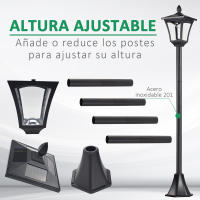 Outsunny Farola Solar Luz Solar para Jardín con Panel Solar Encendido Automático y Marco de Acero Inoxidable para Terraza Patio 18x18x160 cm Negro - details 5