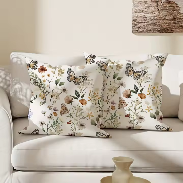Funda De Cojín Floral Mariposa Verde 18"x18", Decoración Para Sala De Estar Dormitorio Sofa Y Cama Regalo Para Fiesta De Primavera - 1