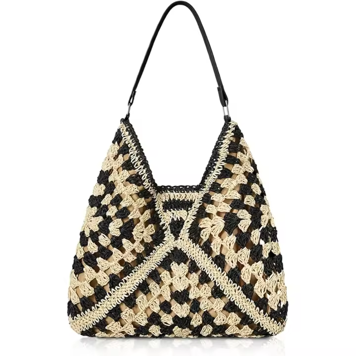 Bolsas de playa de paja para mujer – Bolso de mano tejido de verano, bolsa de playa grande para mujeres para vacaciones - 1