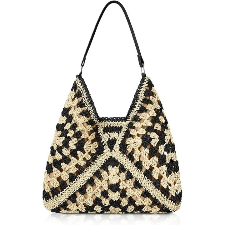 Bolsas de playa de paja para mujer – Bolso de mano tejido de verano, bolsa de playa grande para mujeres para vacaciones - 1