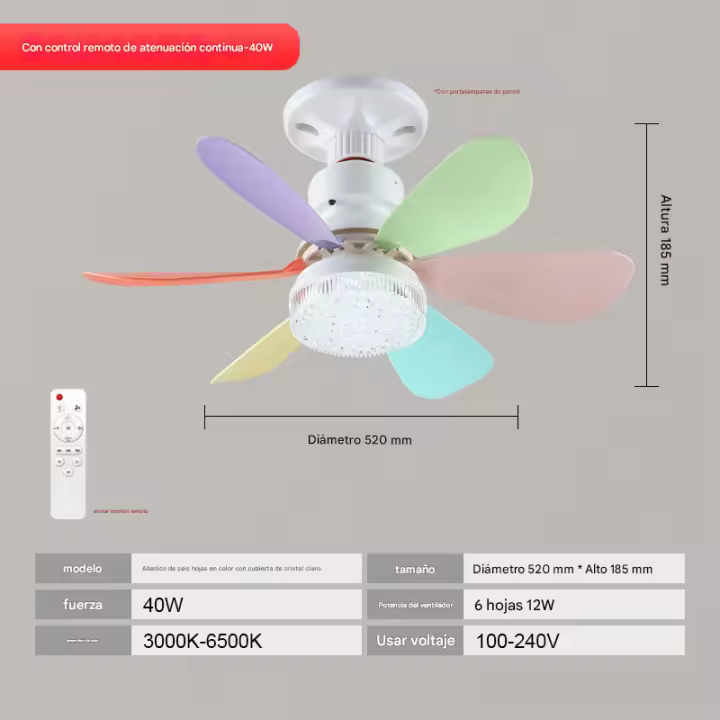 Ventilador Techo with Luz y Mando a Distancia, Lampara Ventilador Techo with Ventiladores Silencioso, E27, Regulable en Colores y Velocidades Temporizador 6 Aspas para Dormitorio (52CM) - 1