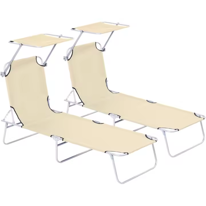 Set de 2 Tumbonas Jardín Exterior con Parasol y Respaldo Regulables, Tumbona Plegable con Reposacabezas, Tumbona Playa Resistente a la Intemperie, Tumbona Piscina Carga Máx. 110 kg - 1