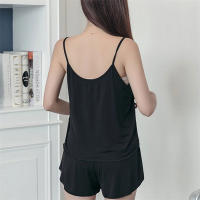 Conjunto De Pijamas Para Mujer En Seda De Hielo De Color Sólido Camisole Y Shorts De Satén Corte Bajo Cómodo Casual Verano Suave Y Suave - details 3
