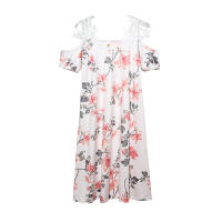 Nuevo Vestido Impreso De Verano Para Mujer Hombros Descubiertos Con Encaje Manga Corta Largo Hasta La Rodilla Estilo Casual - details 18