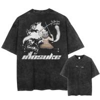 Camiseta Vintage Lavada Anime Demon Slayer Para Hombres Harajuku Oversize Tee Algodón Moda Streetwear Unisex Tops - details 9