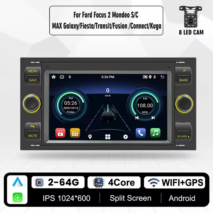 7'' Car Radio for Ford Focus 2 S C Max Mondeo Kuga Fiesta Fusion Galaxy Android Auto Wireless CarPlay GPS Car Multimedia Player - 1