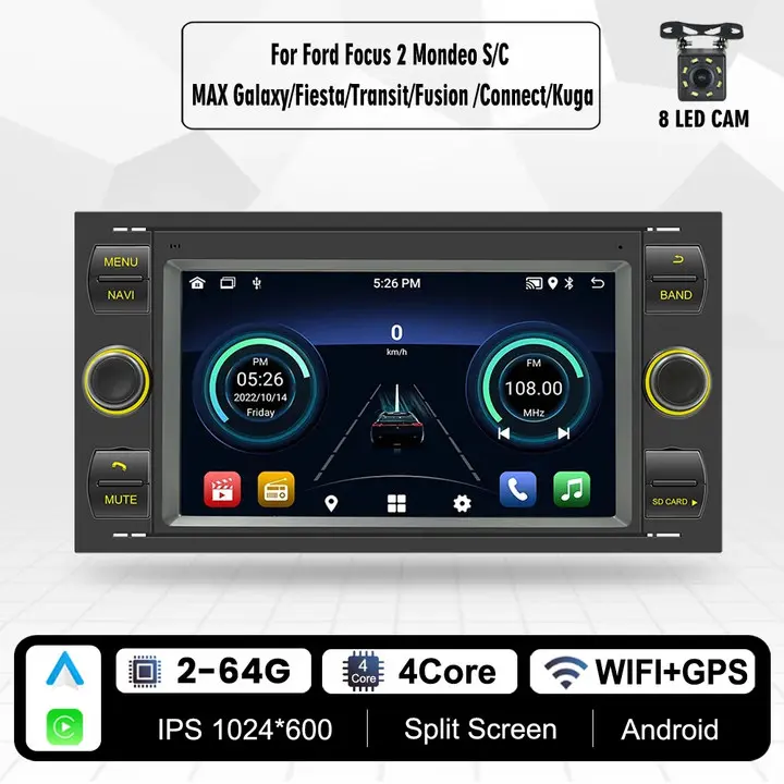 7'' Car Radio for Ford Focus 2 S C Max Mondeo Kuga Fiesta Fusion Galaxy Android Auto Wireless CarPlay GPS Car Multimedia Player - 1