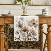 Brown Poppy Floral Leaves Spring Table Runner, Seasonal Summer Kitchen Dining Table Decoration for Home Party Decor 13x72 Inch - details 0