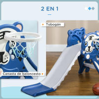 AIYAPLAY Tobogán Infantil 2 en 1 Tobogán para Niños de 18 a 36 Meses con 2 Escaleras 1 Canasta de Baloncesto y Patrón de Tigre para Interior 133x60x70 cm Azul y Gris - details 3