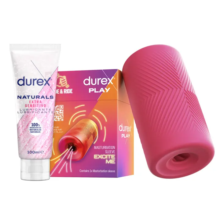 Durex Masturbador SLIDE & RIDE + Lubricante Naturals Extra Sensitivo 100ml, Elástico, Suave Flexible y Texturizado con Estrías - 1