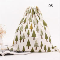 Bolsa De Regalo Hecha a Mano Con Diseño De Árbol De Navidad Y Girasoles Blancos De Algodón Y Lino Original Y Fresca Con Cierre De Cordón - details 7