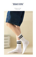 FINETOO Calcetines Unisex Estilo Harajuku Con 3 Rayas En Colores Sólidos Algodón Casuales Para Parejas Skateboard Negro Blanco - details 5