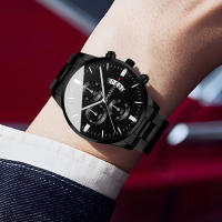 Reloj De Cuarzo Para Hombre Con Tres Ojos Y Calendario En Acero Inoxidable Y Aleación De Hierro Estilo Casual Y Moda - details 2