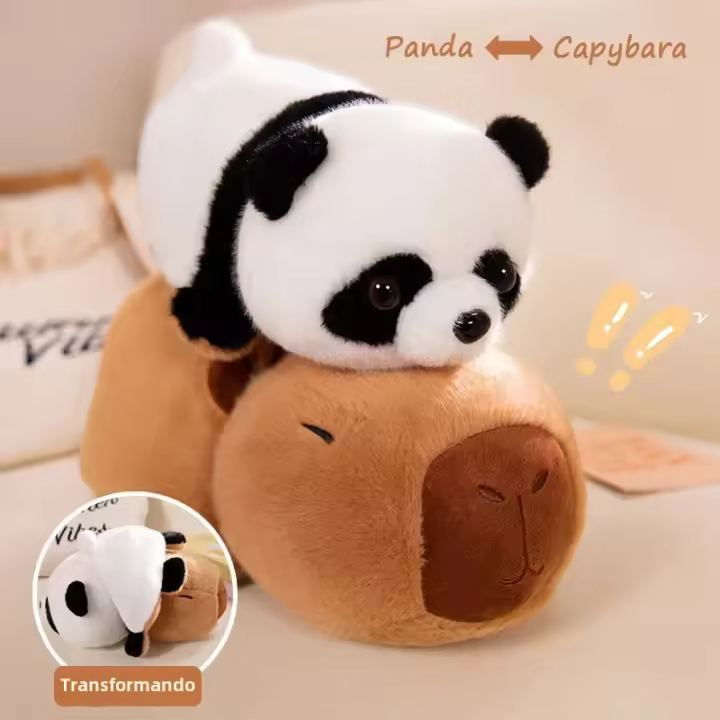 Muñeco De Peluche Transformable Panda Capybara Doble Cara Regalo Para Niños Almohada Suave 2-en-1 Juguete De Película Y TV - 1