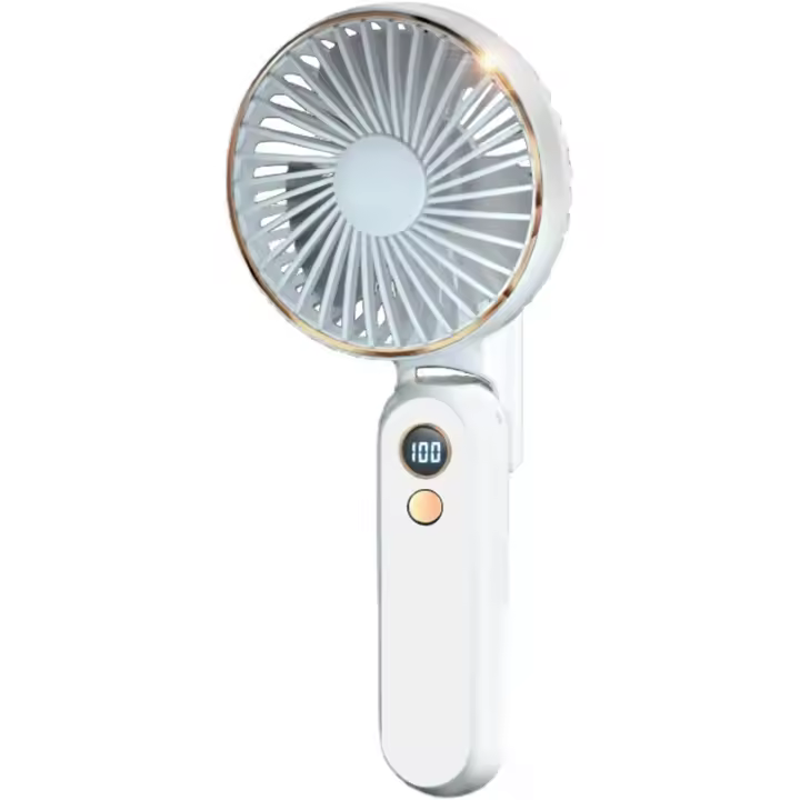 Ventilador portátil, ventilador de viaje recargable por USB, mini ventilador de escritorio plegable personal con 5 velocidades, ventilador de mano con pantalla digital para el hogar y exteriores (blanco) - 1