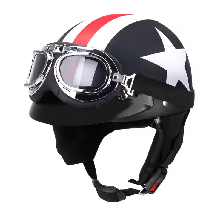 Casco De Motocicleta Retro Vintage Con Visera Y Gafas UV Mitad Abierta Para Motocross Estilo Clásico - 1