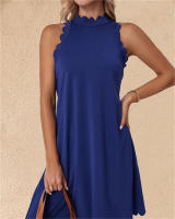 Vestido Casual De Mujer Estilo Playa Largo De Pierna Sin Mangas De Color Puro Con Encaje Ondulado Moda Primavera Verano 2024 - details 1