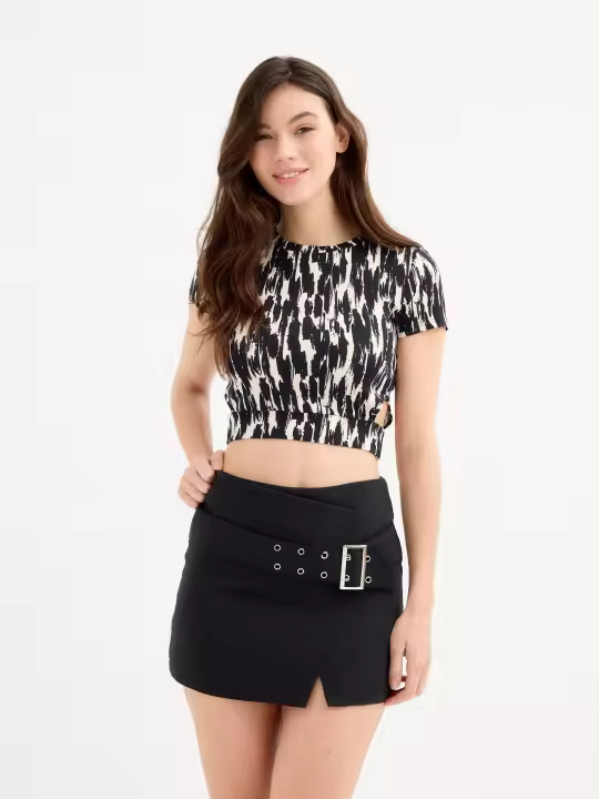 Top canalé multicolor ajustado con cuello redondo, manga corta y cut out lateral INSIDE - 1