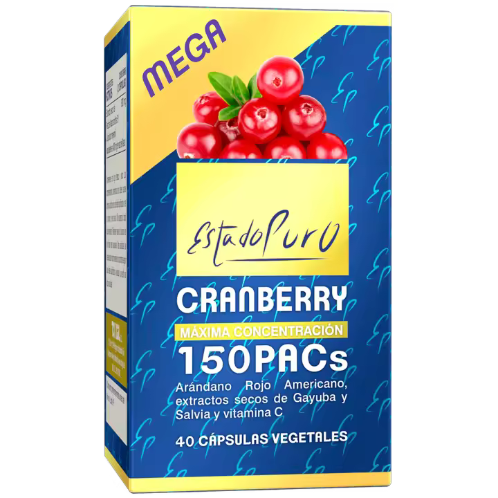 Cápsulas de Cranberry Mega 150 PACs - Extracto Patentado de Arándano Rojo Americano x50 Veces Concentrado - Con Gayuba, Salvia y Vitamina C - 40 Cápsulas Veganas de Estado Puro para el Bienestar - 1