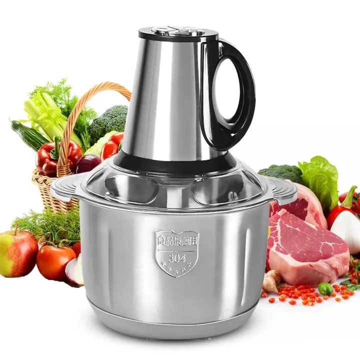 Picadora de carne eléctrica de acero inoxidable, 5L de gran capacidad, puede ajustar la picadora de carne en tres niveles, picadora de carne de cocina para el hogar, para carne, verduras, cebollas y frutas, etc. - 1
