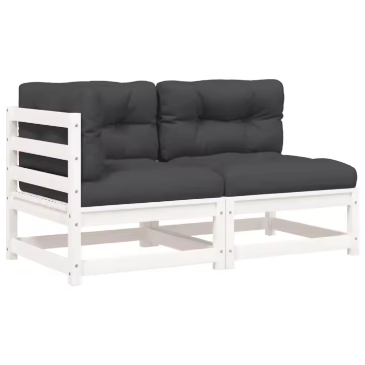 vidaXL Sofá de jardín de 2 plazas con cojines madera maciza de pino Natural y negro, Natural y girs, Pino blanco Conjunto Terraza Muebles Jardín Exterior Juego de Muebles de jardín Mueble Jardín Exterior Muebles de Salon Exterior - 1