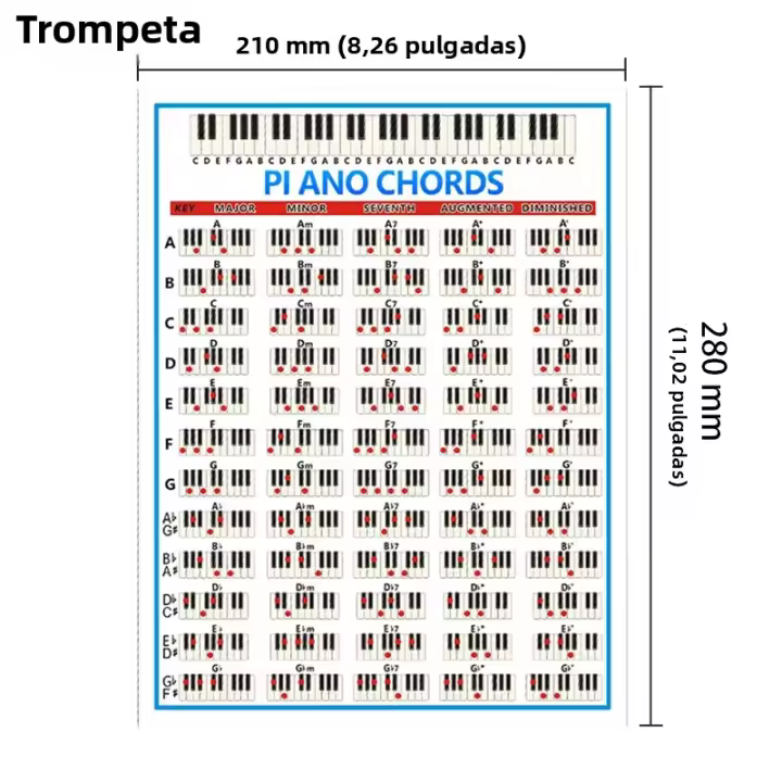 Grande Tablero De Acordes De Piano Con 60 Acordes De Piano Laminado Aprendizaje De Teclado Para Principiantes Y Musicians Teoría Musical - 1