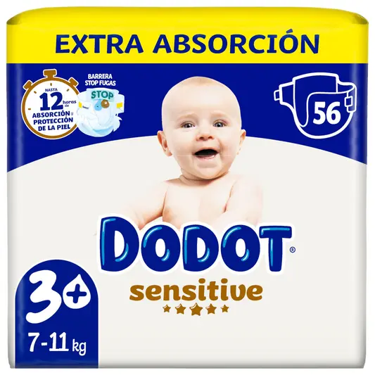 Dodot Bebé-Seco Pañales Talla 3+, 6kg-10kg, 56 pañales, Garantizan Hasta 12 Horas Seco - 1