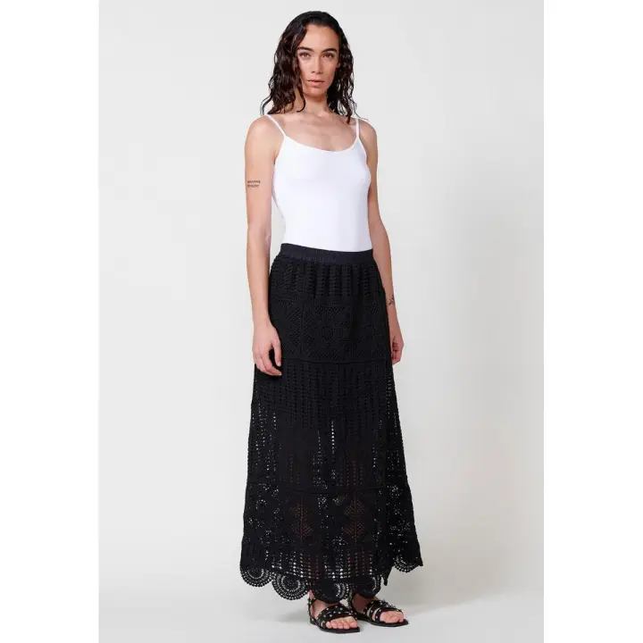 Koroshi Falda larga de crochet, cinturilla elástica con goma interior con Placa metálica con logo Koröshi color Negro para Mujer - 1