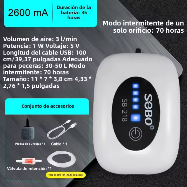 SOBO Compresor De Aire Para Acuario Tanque De Peces Con Batería Recargable USB Silencioso Portátil Oxygenador De Pesca 6000mA Exterior - 1