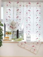 Panel De Cortina Tule Transparente Rojo Con Flor Para Dormitorio Y Cocina Diseño De Media Cortina Para Ventana De Café 1 Pieza - details 1