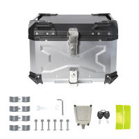 Baúl para motocicleta, baúl impermeable para motocicleta, baúl de aluminio para motocicleta con cerradura de seguridad, 55 litros, baúl negro para motocicleta, impermeable, a prueba de polvo y antirrobo, plateado. - details 1