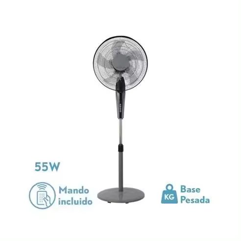FABRILAMP Ventilador de Pie Borlon Negro/Gris 55W 3 Velocidades Oscilante - Solución Perfecta - 1