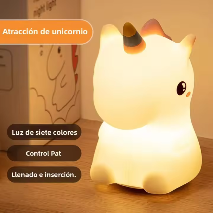 Lámpara Nocturna De Silicona Unicornio Para Niños Luz LED Recargable Por USB Decoración De Habitación Animal Cartoon Lámpara Táctil Para Regalos - 1