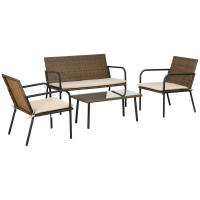 Outsunny Conjunto de Jardín de Ratán Sintético Juego de 4 Piezas Muebles de Jardín con 2 Sofás Individuales 1 Sofá de 2 Plazas y 1 Mesa de Vidrio Templado para Terraza Patio Multicolor - details 0