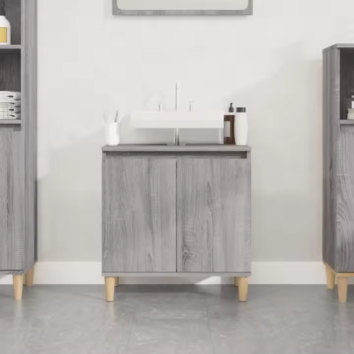 vidaXL Armario de lavabo madera contrachapada gris Sonoma 58x33x60 cm - 1