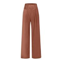 Pantalones Palaciegos De Lino Algodón Para Mujer Cintura Alta Baja Elasticidad Estilo Casual Con Bolsillos Y Botones Color Sólido Verano - details 19