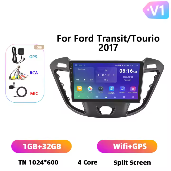 Podofo Radio de coche Android 2 Din para Ford Transit Tourio 2017 Carplay 8+128GB AI Voice WIFI+4G DSP GPS Navegación Multimedia Reproductor de Video - 1