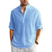 Camiseta De Lino Y Algodón Para Hombres Camisa De Manga Larga Con Botones Estilo Playa Hawaiano Transpirable Y Ligera Para Todas Las Estaciones - details 4