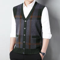 Suéter De Casual Para Hombre Chaqueta Sin Mangas Gruesa Para Otoño E Invierno Cardigan Con Estampado Rayado Cuello En V - details 7