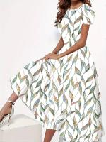 Vestido De Verano Con Cuello Redondo Y Bolsillos De Falda Larga Manga Corta Estilo Casual Para Mujeres De Mediana Edad - details 2