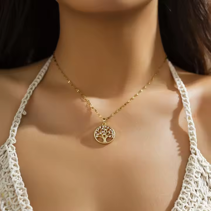 Collar Pendentivo De Vida Con Diamantes De Lujo Y Estilo Vintage Para Mujer Cadena Acrílica Impermeable Joyería Estética - 1
