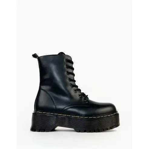 Teovel Botín de Mujer Estilo Militar con Triple Suela - Cierre Cordones y Cremallera - Ref RQ-29 - Altura Tacón 5 Cm - Plataforma 3,5 Cm - Nueva Colección - - 1