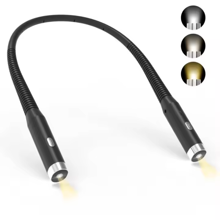 Lámpara de lectura para el cuello - Lámpara de lectura recargable - 3 niveles de brillo ajustables - Plegable 360° - Luz de lectura LED USB para viajes - 1