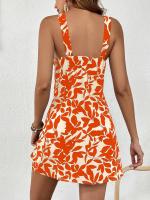 Nuevo Vestido Impreso Para Mujer Verano 2024 Hombros Descubiertos Ajustado Y Flared Falda De Rodilla Estilo Playa - details 14