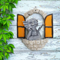 Decoración De Jardín Ratoncillo De Resina Dinosaurio Subiendo a La Ventana Escultura Creativa Lindo Adorno Al Aire Libre a Prueba De Clima - details 5