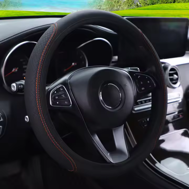 Cubierta De Volante De Coche Universal En Cuero Transpirable Y Silicona Antideslizante Elástica Protectora Tamaño 15 Pulgadas - 1